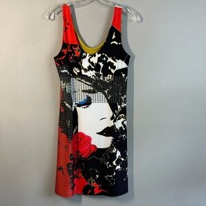 Graphic Rose Print Sleeveless Dress - Black & Red